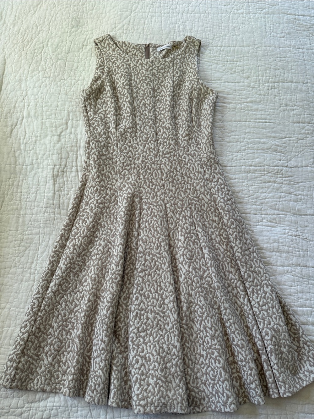 Sleeveless Calvin Klein Textured A-Line Dress in Light Taupe